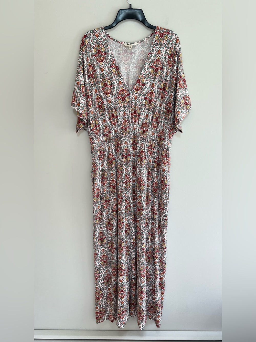 Boden Smock Waist Flutter Short Sleeve V Neck Maxi Dress Red Floral Print, 12P - Picture 2 of 13